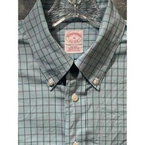 Brooks Brothers Non-Iron 100%  American Supima Cotton Green Checks M Dress Shirt